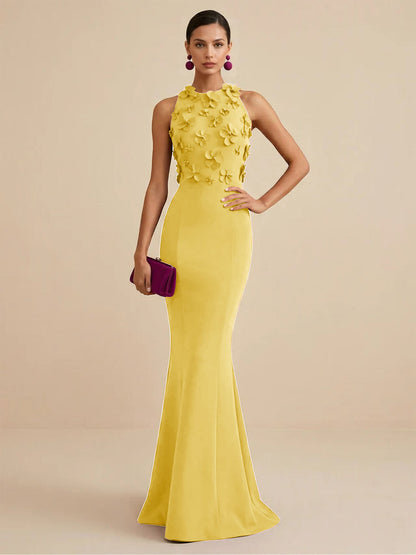 Fucia | High Neck Floral Mermaid Formal Bridesmaid Dress