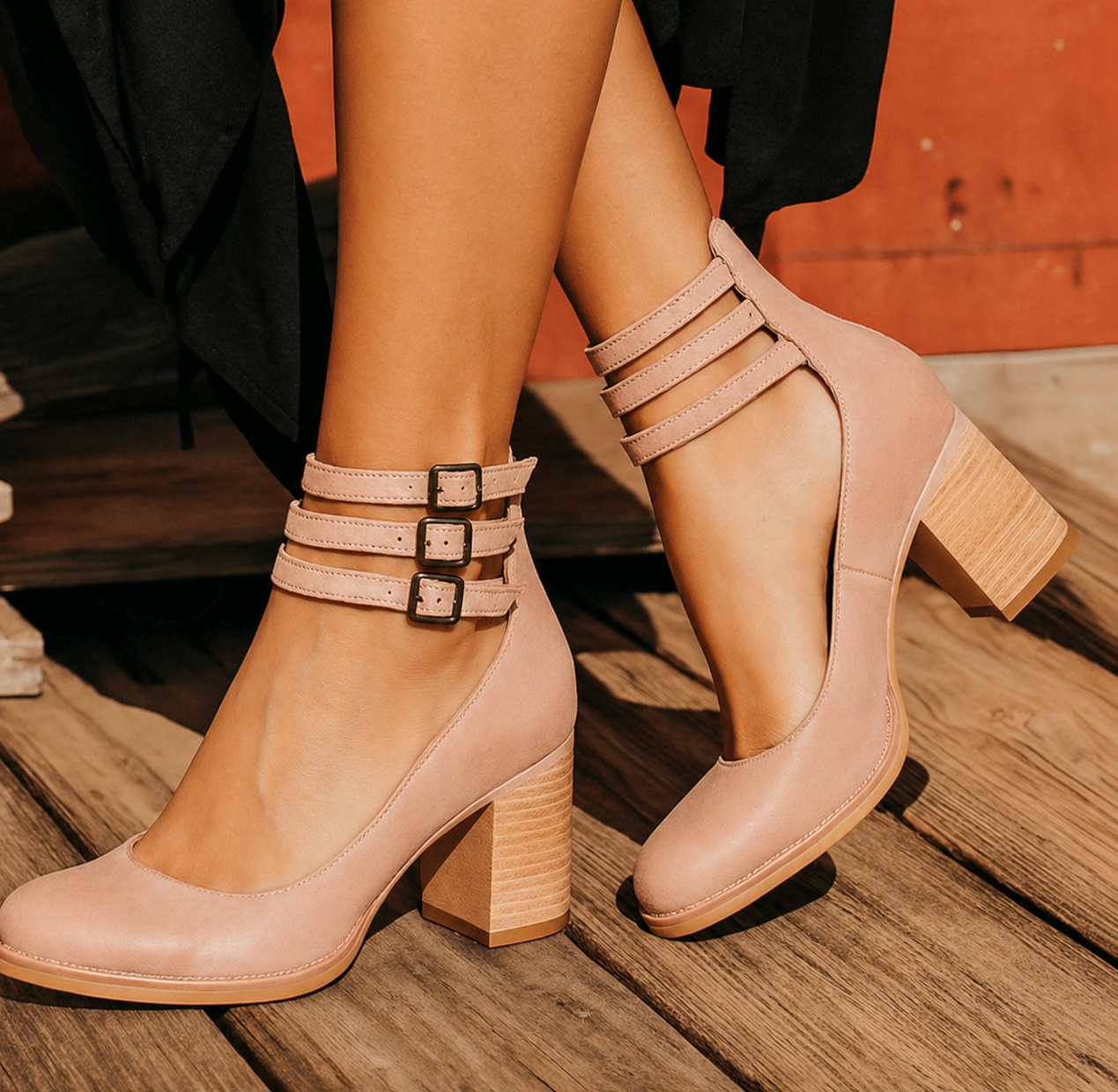 Miranda | Cushioned Triple-Buckle Block-Heel Sandals