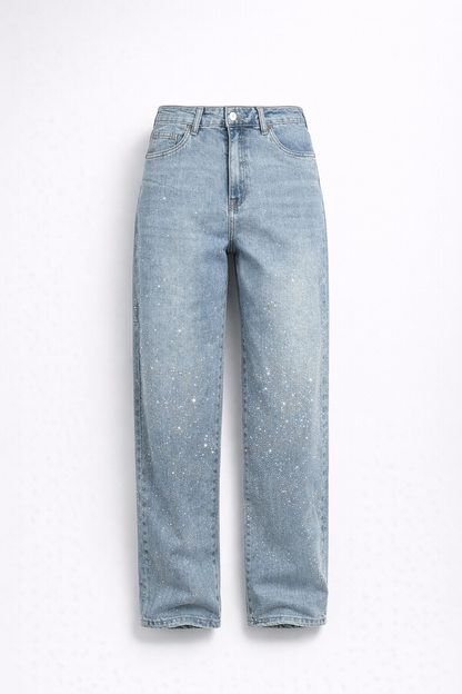Seraphina | Crystal Embellished High Waisted Straight Leg Jeans