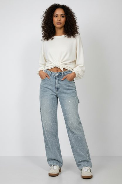 Seraphina | Crystal Embellished High Waisted Straight Leg Jeans