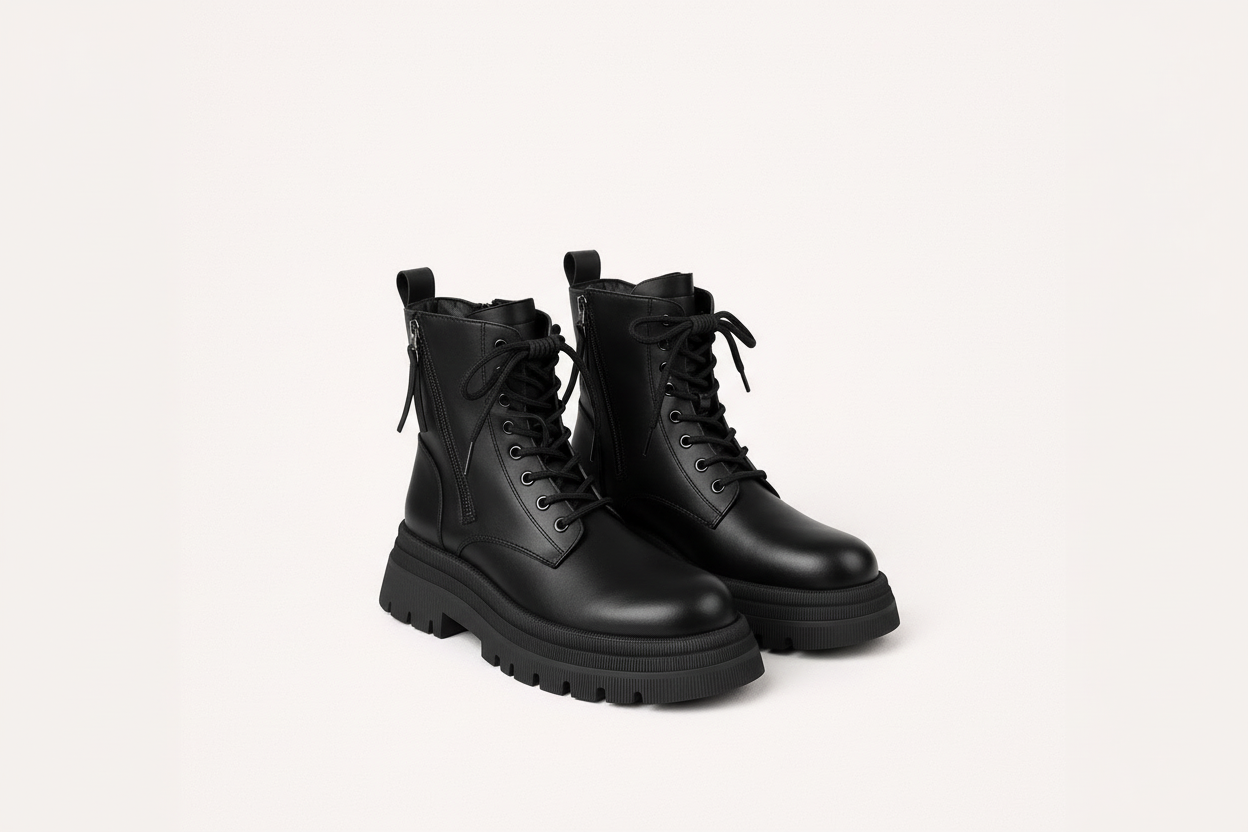 Noor | Black Lace Up Chunky Platform Boots