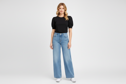 Beatrix | Light Wash High Waisted Wide Leg Jeans