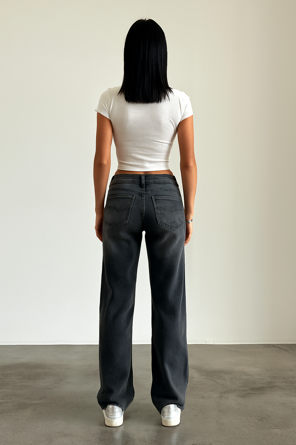 Halston | Washed Black Low Rise Wide Leg Jeans