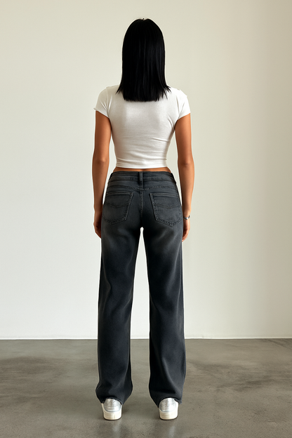 Halston | Washed Black Low Rise Wide Leg Jeans