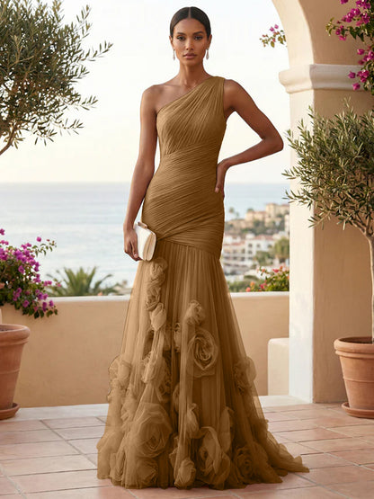 Eden | One Shoulder Floral Tulle Mermaid Bridesmaid Dress