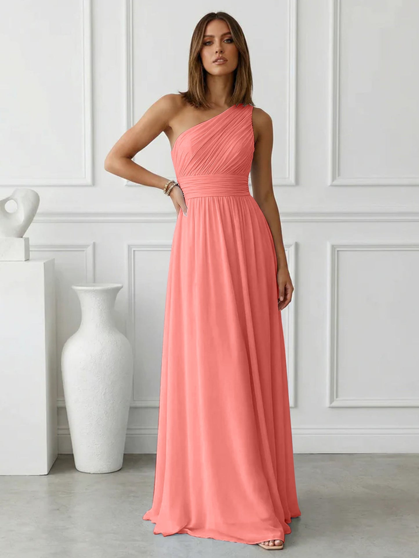 Azure | One Shoulder Ruched Chiffon Maxi Formal Bridesmaid Dress