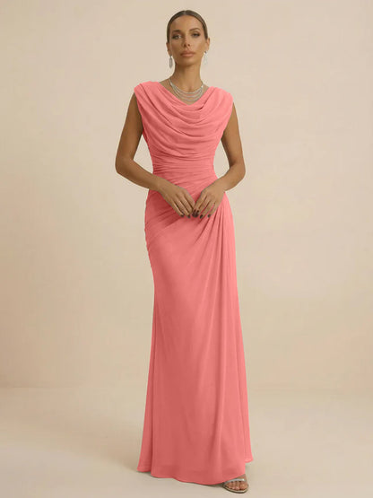 Mist | Draped Cowl Neck Ruched Chiffon Wedding Guest Dress