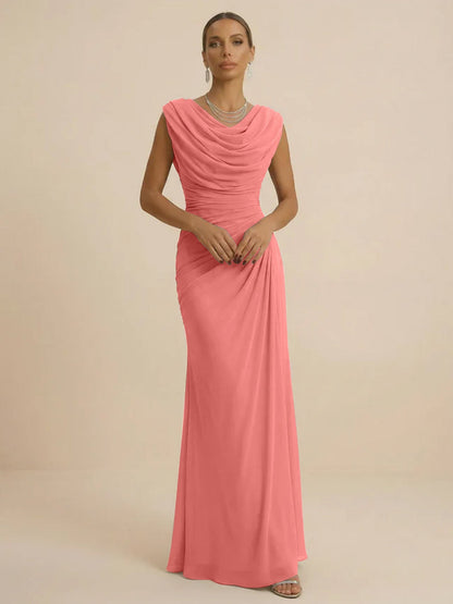 Mist | Draped Cowl Neck Ruched Chiffon Wedding Guest Dress