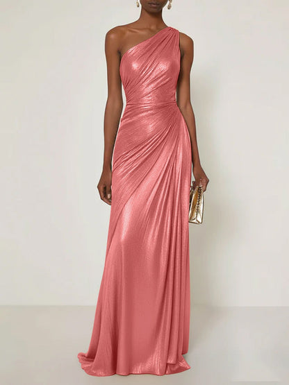 Luxe | One Shoulder Silk Ruffle Maxi Formal Bridesmaid Dress