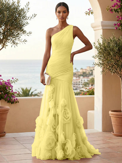Eden | One Shoulder Floral Tulle Mermaid Bridesmaid Dress