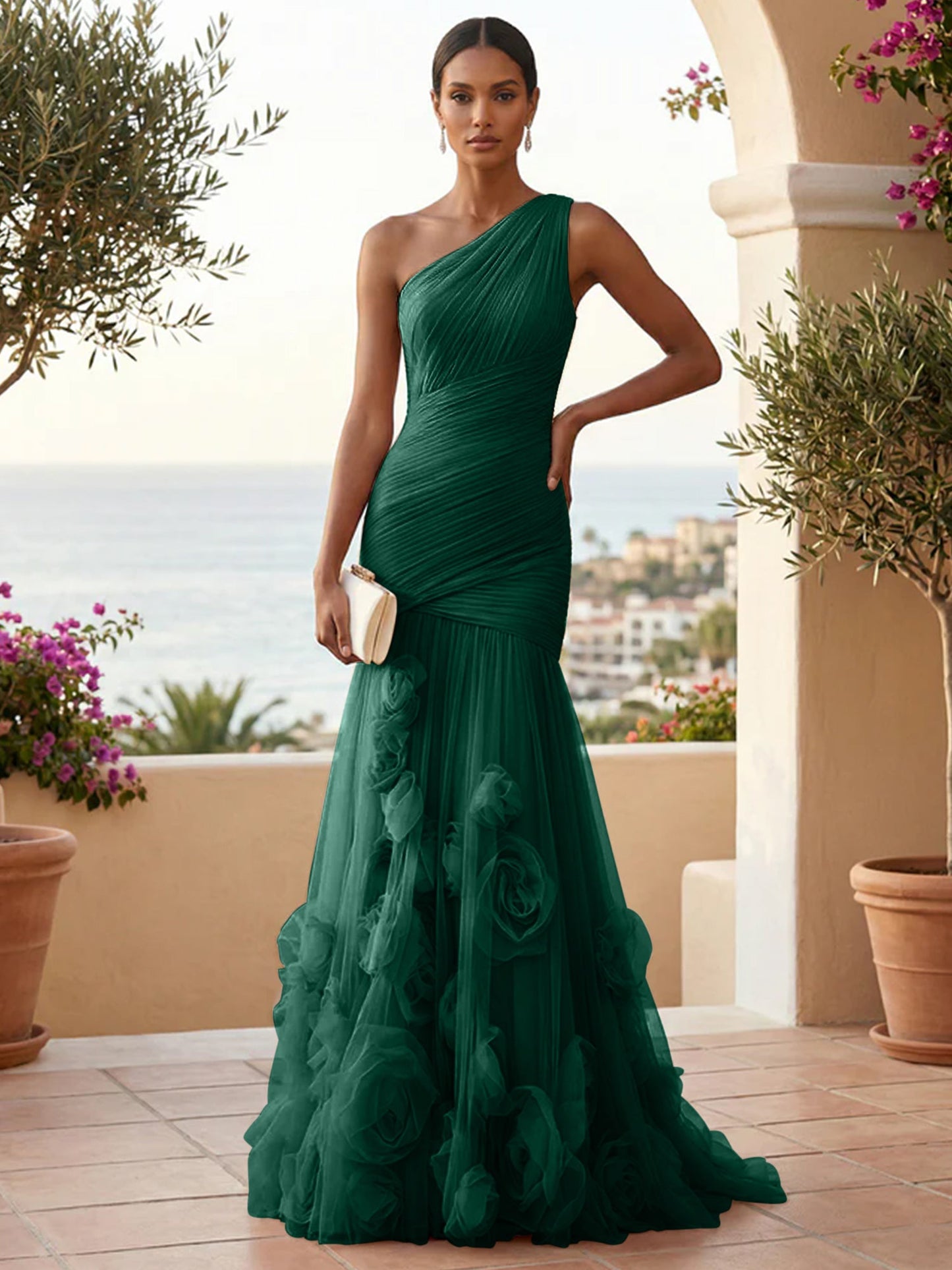 Eden | One Shoulder Floral Tulle Mermaid Bridesmaid Dress