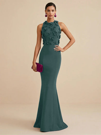 Fucia | High Neck Floral Mermaid Formal Bridesmaid Dress