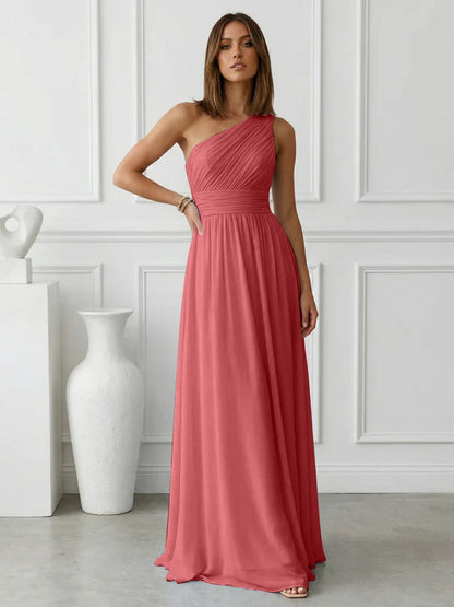 Azure | One Shoulder Ruched Chiffon Maxi Formal Bridesmaid Dress