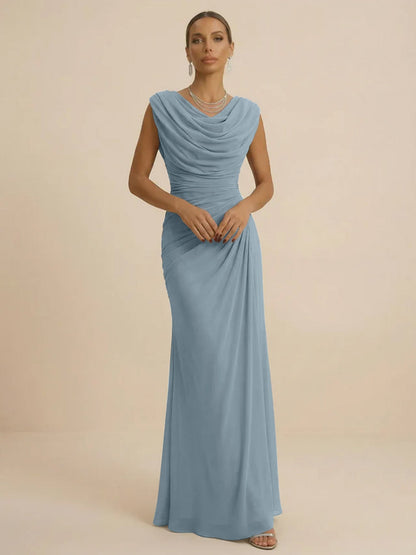 Mist | Draped Cowl Neck Ruched Chiffon Wedding Guest Dress