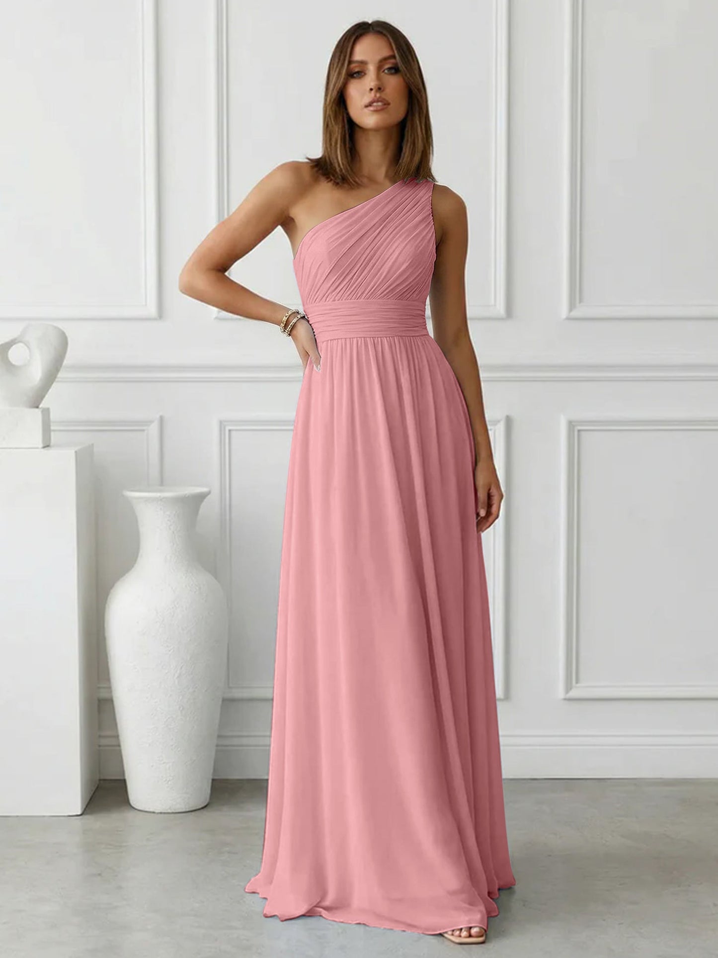 Azure | One Shoulder Ruched Chiffon Maxi Formal Bridesmaid Dress