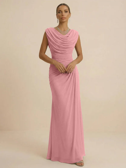 Mist | Draped Cowl Neck Ruched Chiffon Wedding Guest Dress