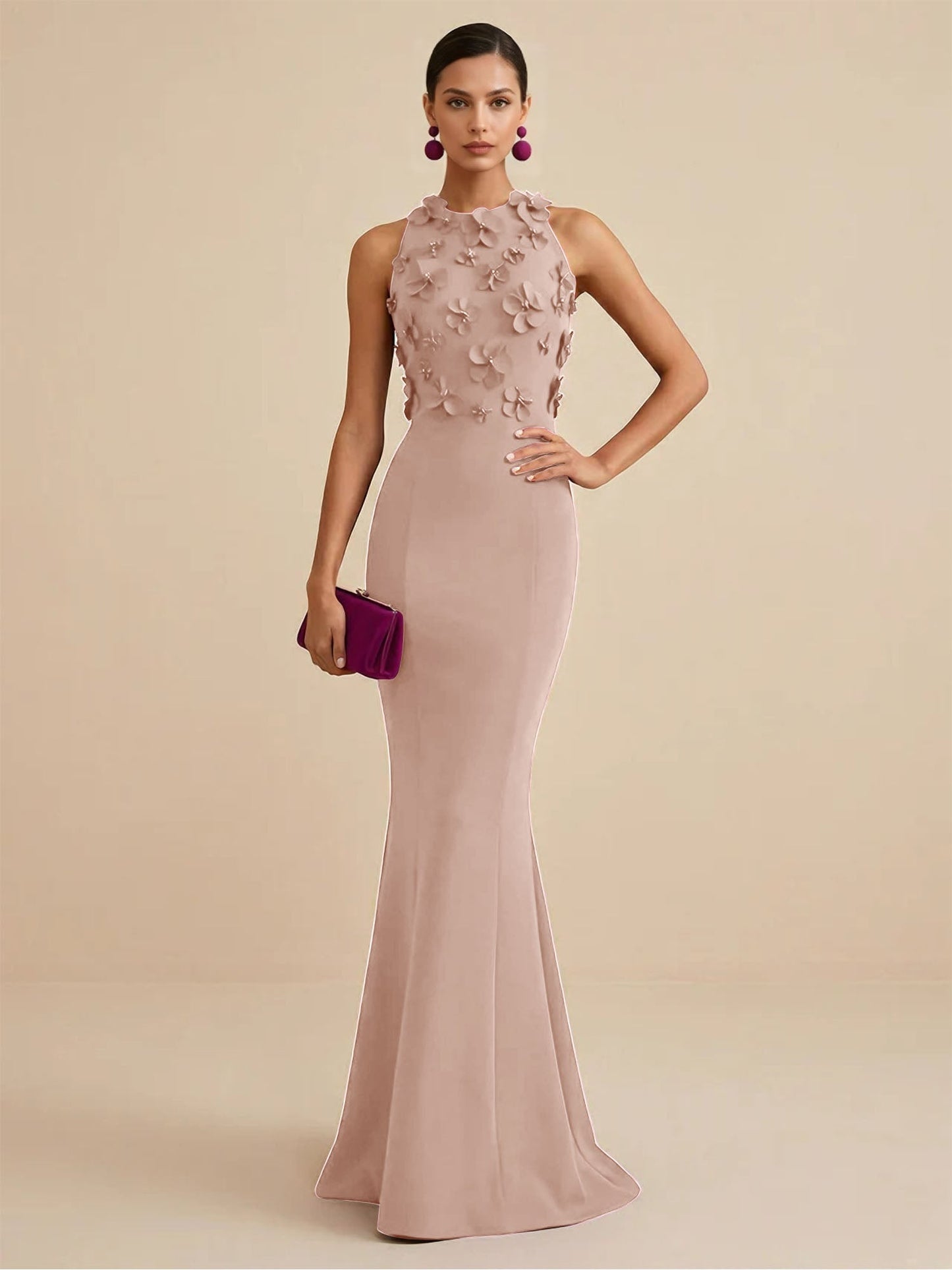 Fucia | High Neck Floral Mermaid Formal Bridesmaid Dress