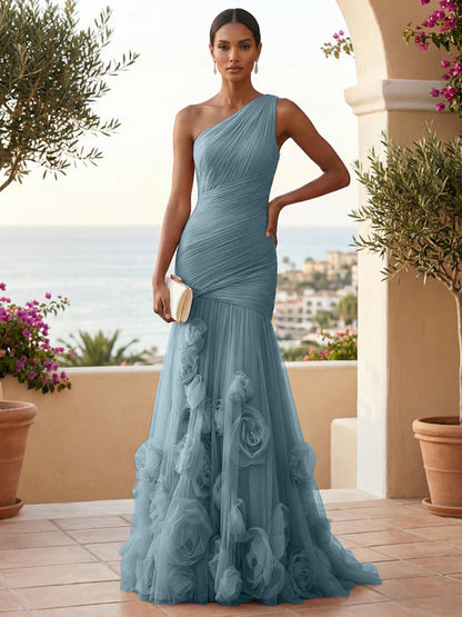 Eden | One Shoulder Floral Tulle Mermaid Bridesmaid Dress