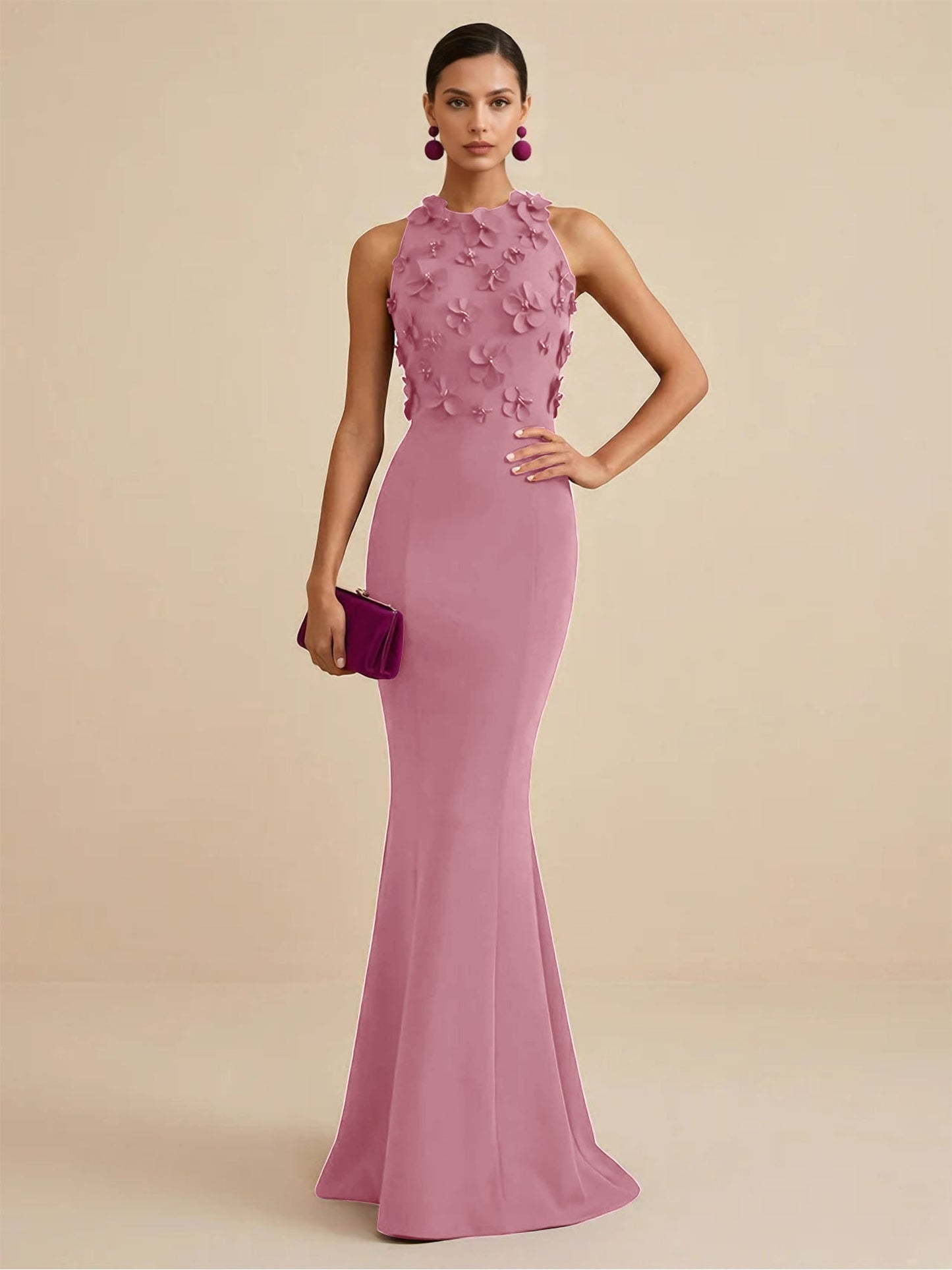 Fucia | High Neck Floral Mermaid Formal Bridesmaid Dress