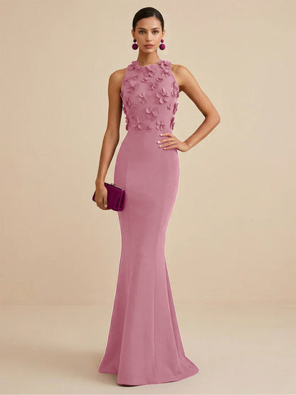 Fucia | High Neck Floral Mermaid Formal Bridesmaid Dress