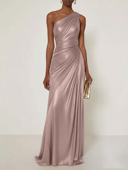 Luxe | One Shoulder Silk Ruffle Maxi Formal Bridesmaid Dress