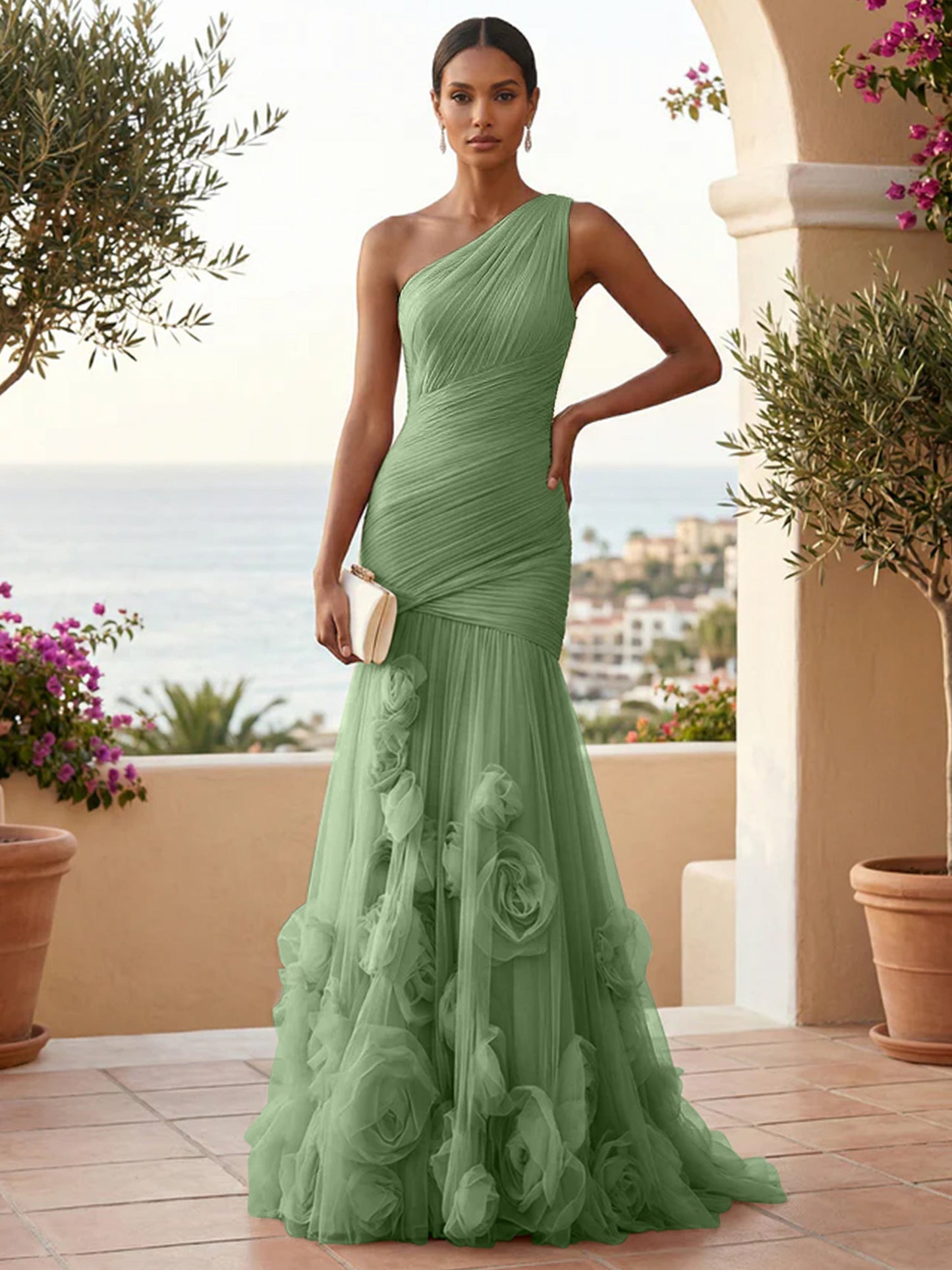 Eden | One Shoulder Floral Tulle Mermaid Bridesmaid Dress