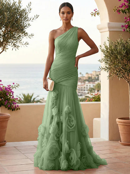 Eden | One Shoulder Floral Tulle Mermaid Bridesmaid Dress