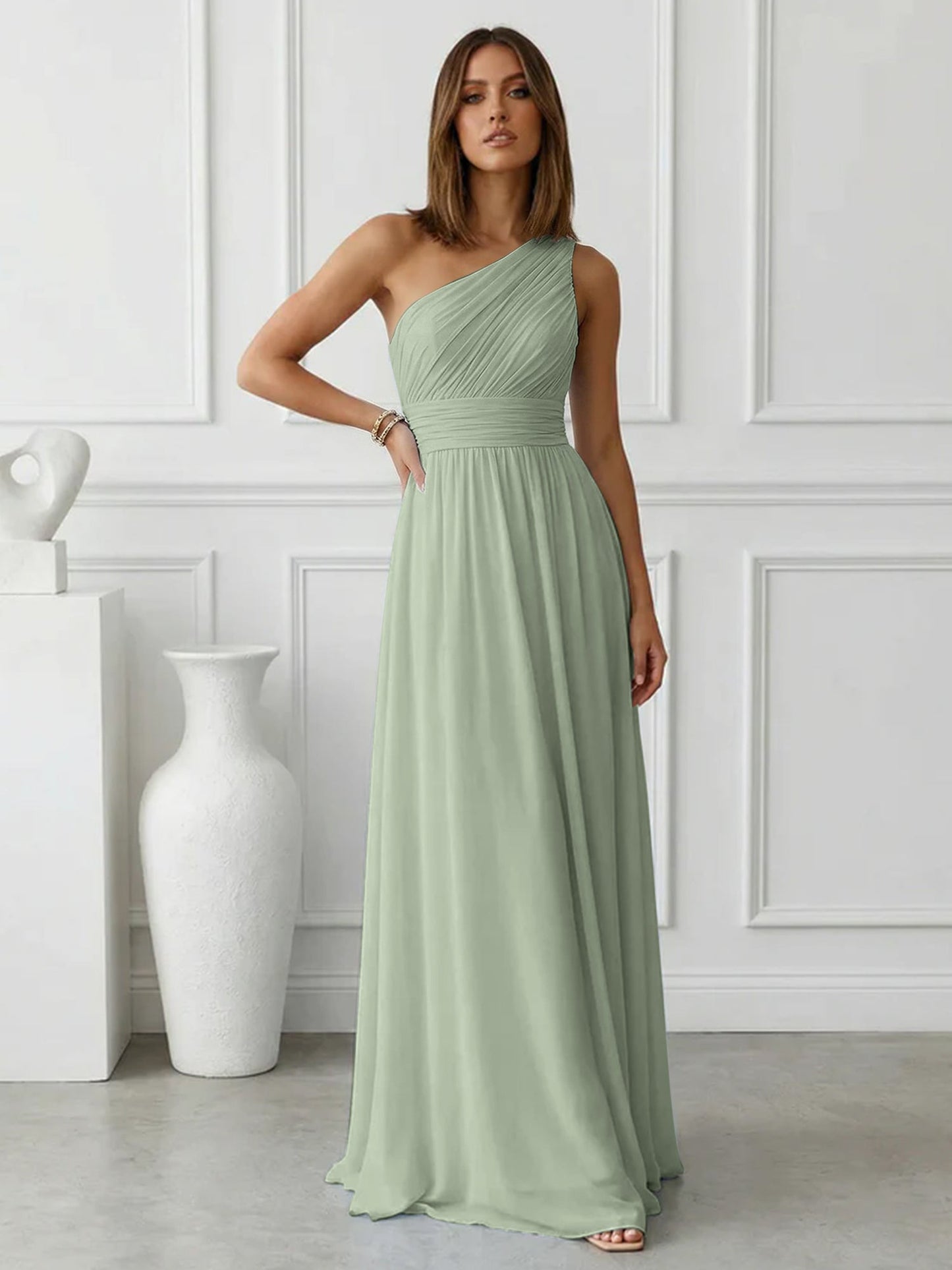 Azure | One Shoulder Ruched Chiffon Maxi Formal Bridesmaid Dress