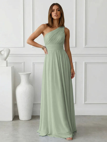 Azure | One Shoulder Ruched Chiffon Maxi Formal Bridesmaid Dress