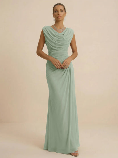 Mist | Draped Cowl Neck Ruched Chiffon Wedding Guest Dress