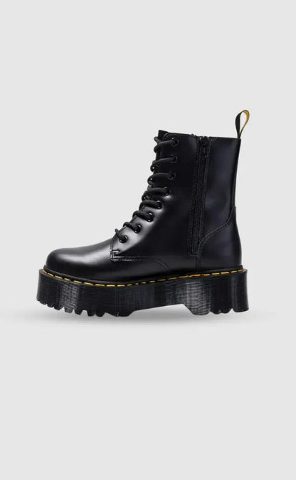 Zaria | Black Leather Contrast Stitch Lace Up Platform Boots