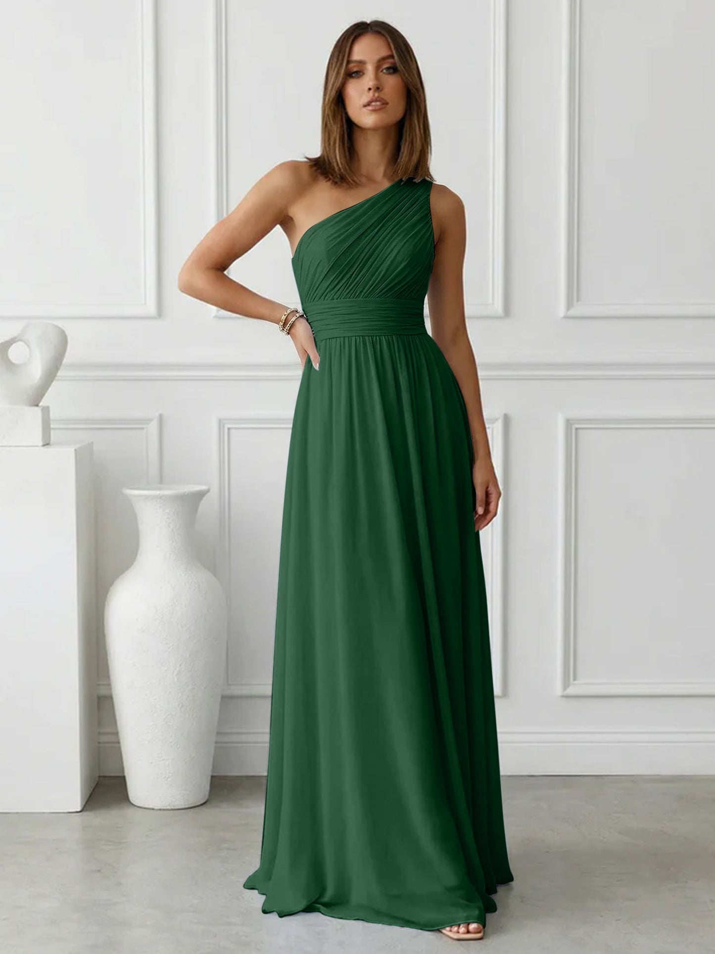 Azure | One Shoulder Ruched Chiffon Maxi Formal Bridesmaid Dress