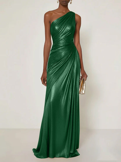 Luxe | One Shoulder Silk Ruffle Maxi Formal Bridesmaid Dress