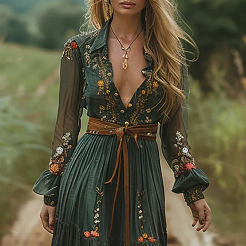 Daphne | Floral Embroidered Boho Maxi Dress