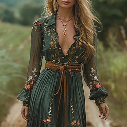 Daphne | Floral Embroidered Boho Maxi Dress