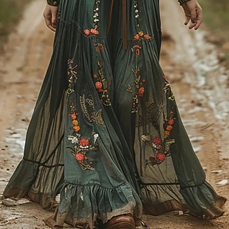 Daphne | Floral Embroidered Boho Maxi Dress