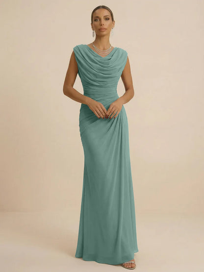 Mist | Draped Cowl Neck Ruched Chiffon Wedding Guest Dress