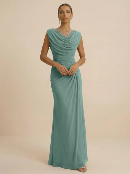 Mist | Draped Cowl Neck Ruched Chiffon Wedding Guest Dress