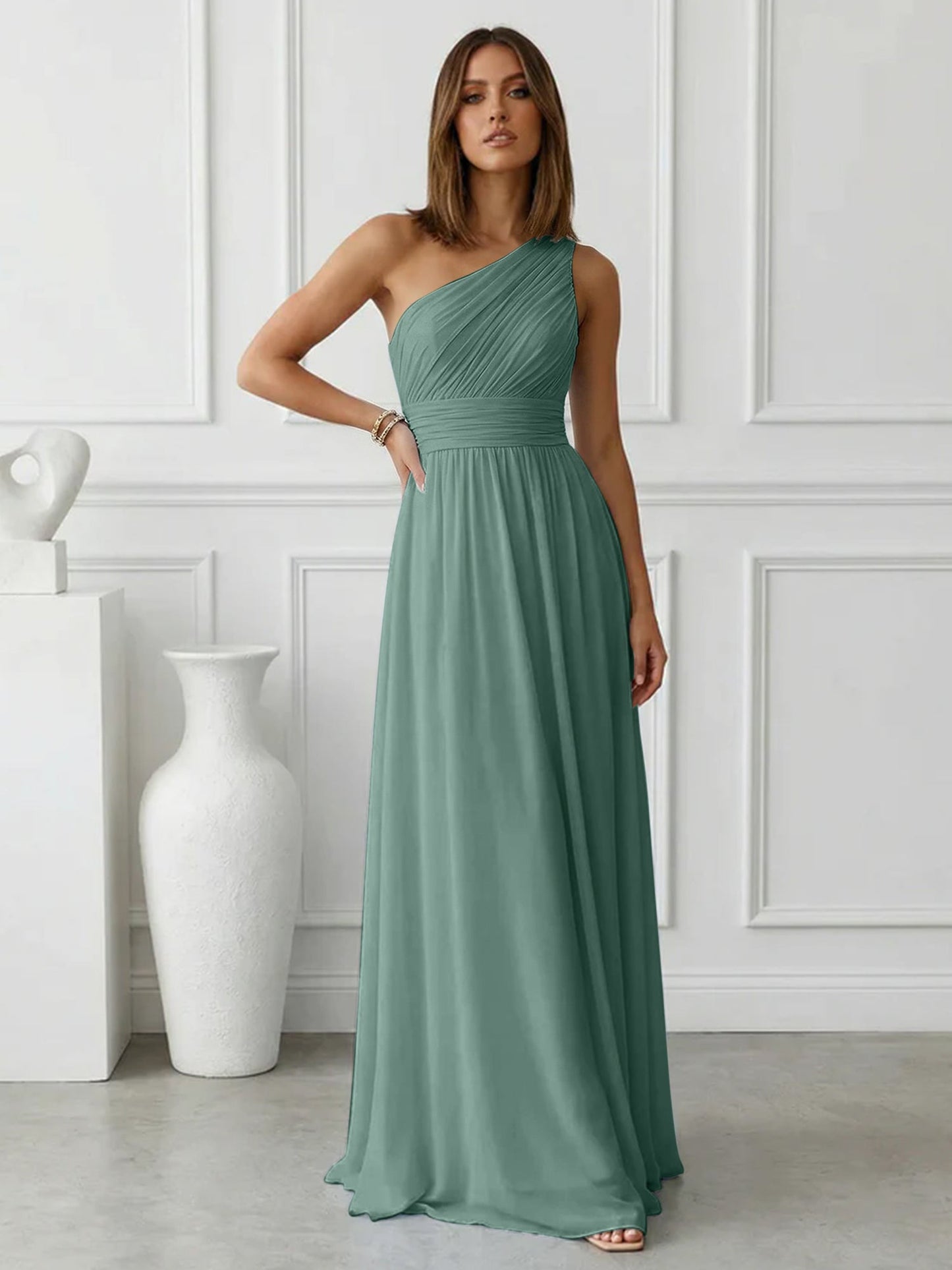 Azure | One Shoulder Ruched Chiffon Maxi Formal Bridesmaid Dress