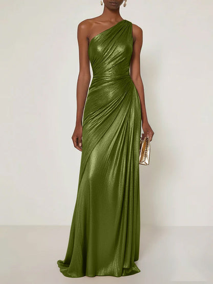 Luxe | One Shoulder Silk Ruffle Maxi Formal Bridesmaid Dress
