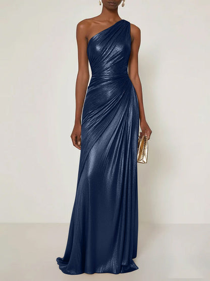 Luxe | One Shoulder Silk Ruffle Maxi Formal Bridesmaid Dress