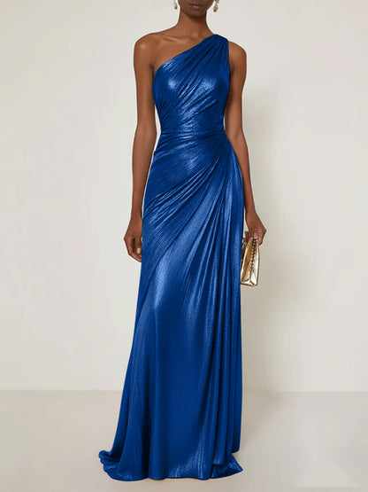 Luxe | One Shoulder Silk Ruffle Maxi Formal Bridesmaid Dress