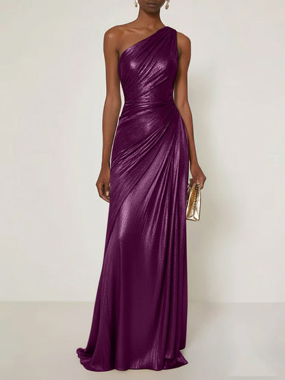 Luxe | One Shoulder Silk Ruffle Maxi Formal Bridesmaid Dress