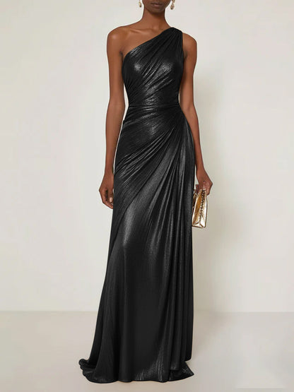 Luxe | One Shoulder Silk Ruffle Maxi Formal Bridesmaid Dress