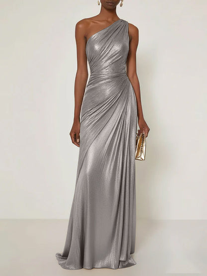 Luxe | One Shoulder Silk Ruffle Maxi Formal Bridesmaid Dress