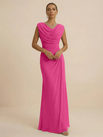 Mist | Draped Cowl Neck Ruched Chiffon Wedding Guest Dress