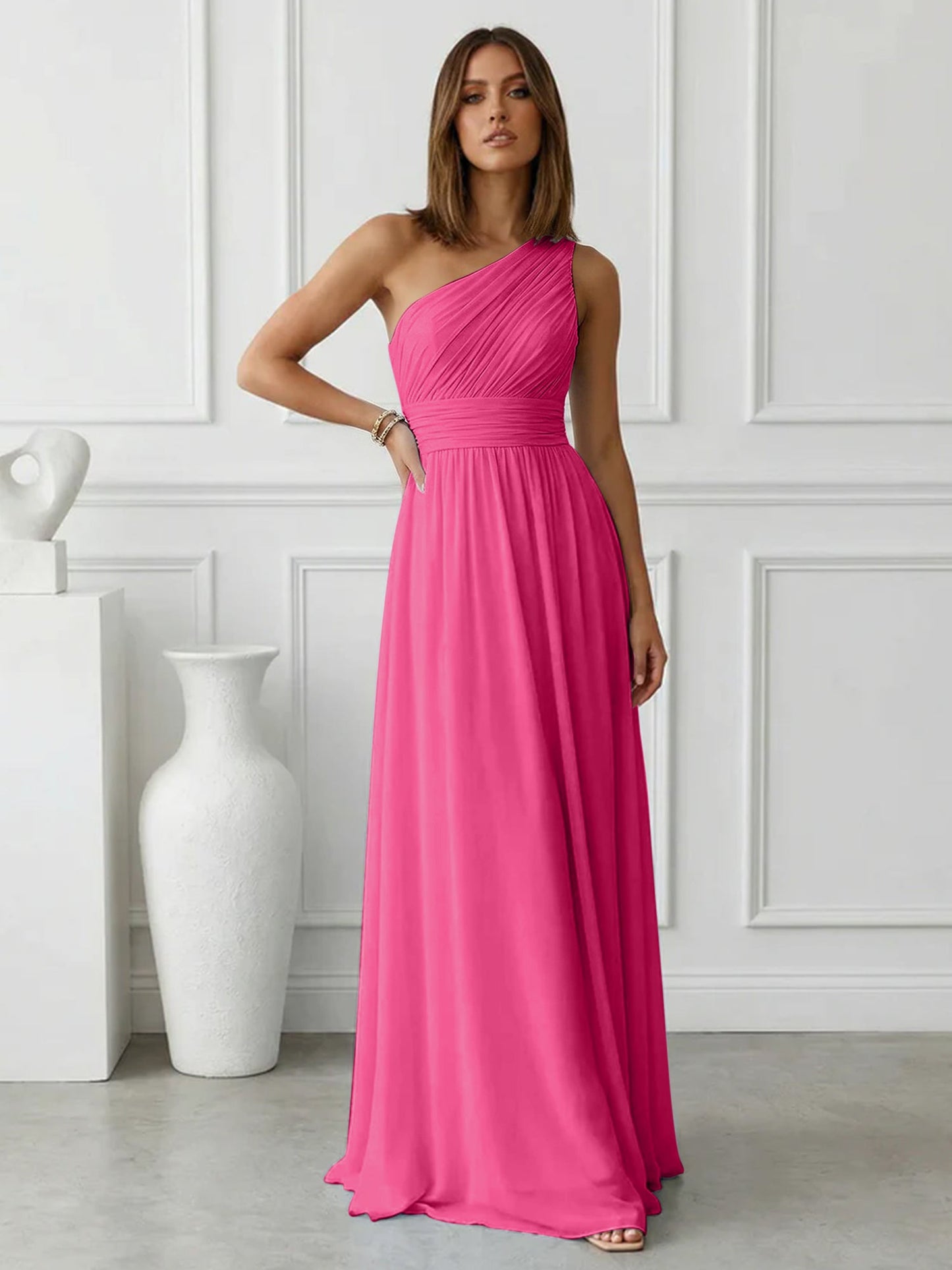 Azure | One Shoulder Ruched Chiffon Maxi Formal Bridesmaid Dress