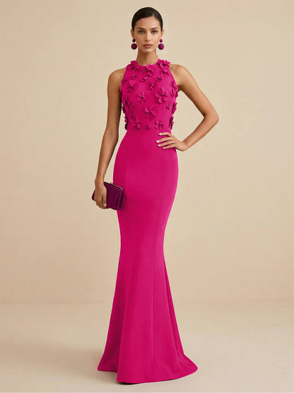 Fucia | High Neck Floral Mermaid Formal Bridesmaid Dress
