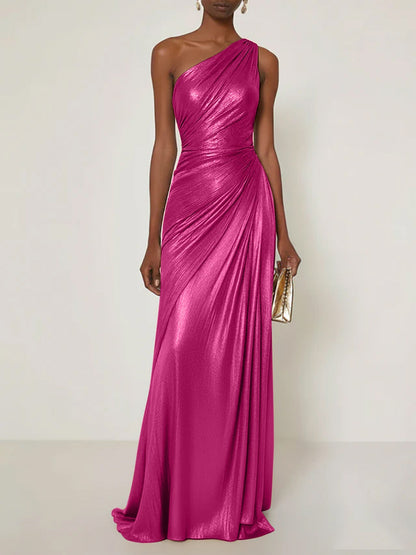 Luxe | One Shoulder Silk Ruffle Maxi Formal Bridesmaid Dress