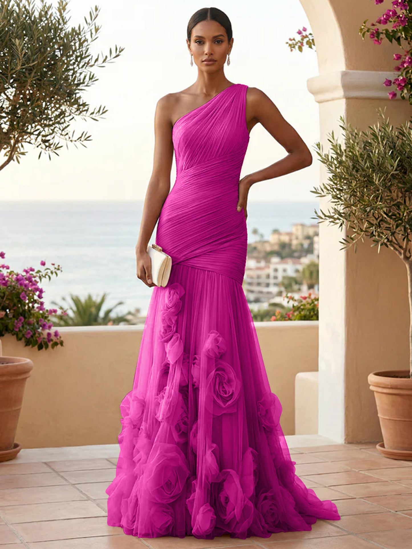 Eden | One Shoulder Floral Tulle Mermaid Bridesmaid Dress
